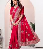 Pink coding zarkan embroidery crepe silk saree