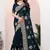 Teal blue coding zarkan embroidery crepe silk saree