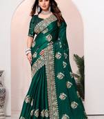 Bottle green coding zarkan embroidery crepe silk saree