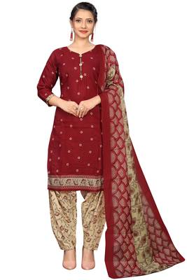 maroon cotton blend printed ready to wear salwar suit 1
