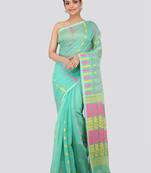 Green Hand Woven Pure Cotton Saree Without Blouse