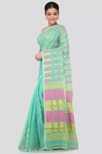 Green Hand Woven Pure Cotton Saree Without Blouse