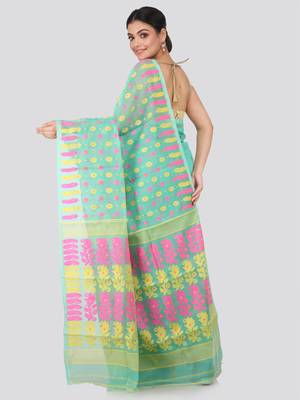 Green Hand Woven Pure Cotton Saree Without Blouse 3