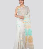 White Hand Woven Pure Cotton Saree Without Blouse