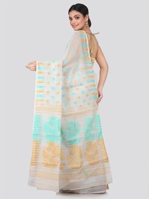 White Hand Woven Pure Cotton Saree Without Blouse 3