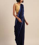 Serona fabrics women's georgette ribbon flower lace work saree with blouse