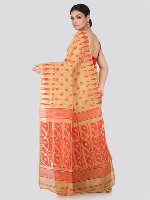 Beige Hand Woven Pure Cotton Saree Without Blouse 3