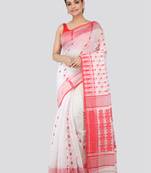 White hand woven pure cotton saree 