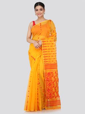 Yellow Hand Woven Pure Cotton Saree Without Blouse 1