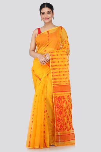 Yellow Hand Woven Pure Cotton Saree Without Blouse