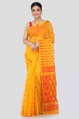 Yellow Hand Woven Pure Cotton Saree Without Blouse