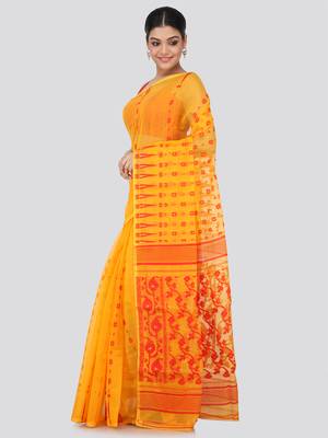 Yellow Hand Woven Pure Cotton Saree Without Blouse 2