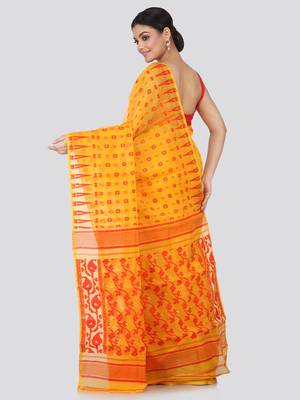 Yellow Hand Woven Pure Cotton Saree Without Blouse 3