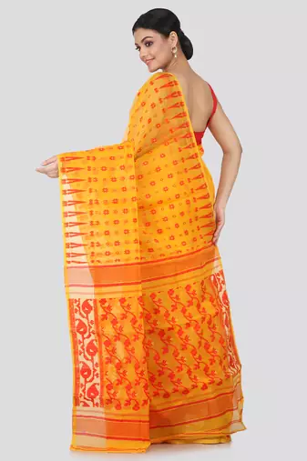 Yellow Hand Woven Pure Cotton Saree Without Blouse