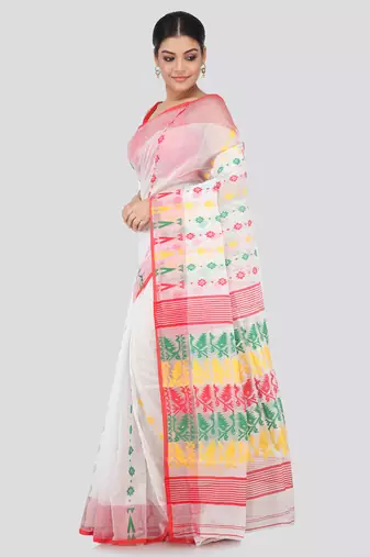 White Hand Woven Pure Cotton Saree Without Blouse