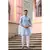 Light blue digital printed polyester blend straight kurta for men