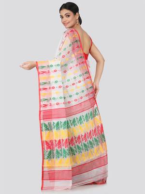 White Hand Woven Pure Cotton Saree Without Blouse 3