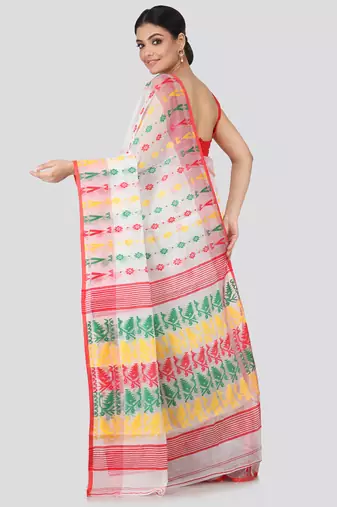 White Hand Woven Pure Cotton Saree Without Blouse