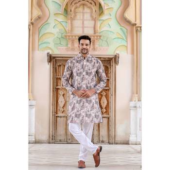 Bronze digital printed polyester blend straight kurta for men 1