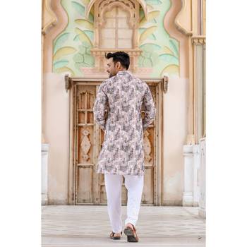 Bronze digital printed polyester blend straight kurta for men 2