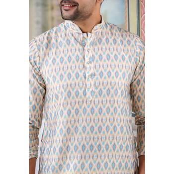 Light yellow digital printed polyester blend straight kurta for men 3