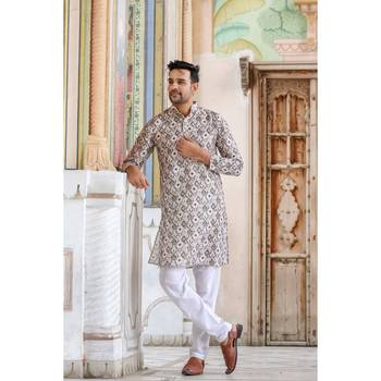 Green multi digital printed polyester blend straight kurta for men 1