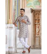 Green multi digital printed polyester blend straight kurta for men