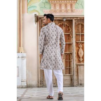 Green multi digital printed polyester blend straight kurta for men 2