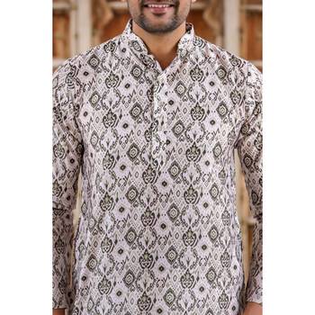 Green multi digital printed polyester blend straight kurta for men 3