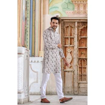 Green multi digital printed polyester blend straight kurta for men 5