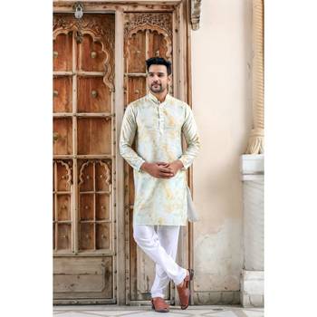 Gold digital printed polyester blend straight kurta for men 1