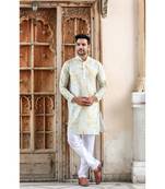 Gold digital printed polyester blend straight kurta for men
