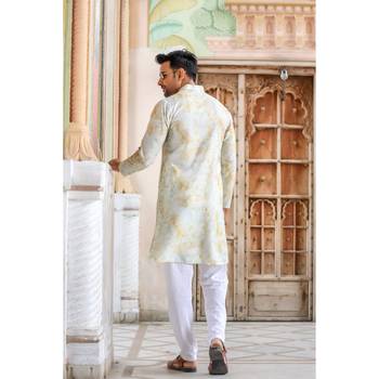 Gold digital printed polyester blend straight kurta for men 2