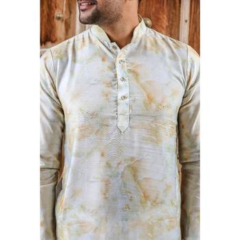 Gold digital printed polyester blend straight kurta for men 3