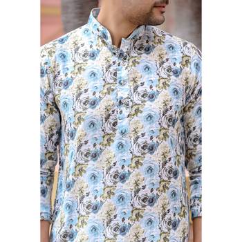 Blue digital printed polyester blend straight kurta for men 3