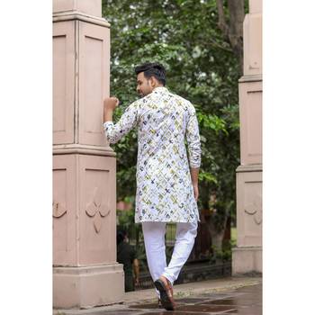 White digital printed polyester blend straight kurta for men 2