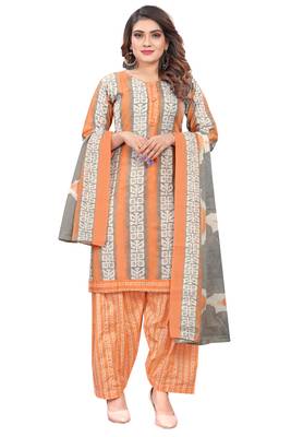 light orange & white cotton blend printed ready to wear salwar suit 1