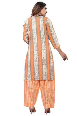 light orange & white cotton blend printed ready to wear salwar suit 3