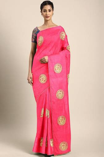 Serona fabrics women's sana silk zari embroidery work saree