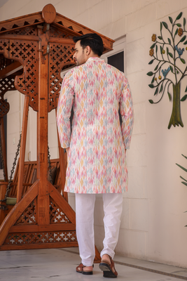 Multicolored digital printed polyester blend straight kurta for men 2