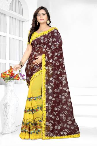 Serona fabrics women's georgette embroidery work foil printed  saree