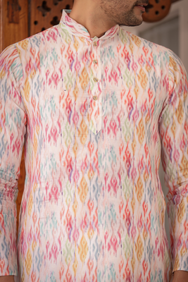 Multicolored digital printed polyester blend straight kurta for men 3