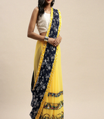 Serona fabrics women's georgette thread embroidery work foil printed wear saree