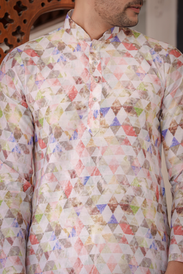Multicolored digital printed polyester blend straight kurta for men 3