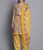 yellow & orange cotton blend printed ready to wear salwar suit