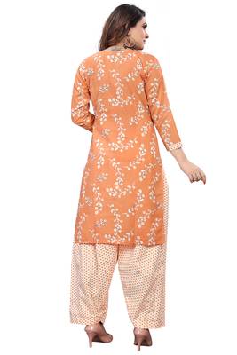 Light Orange Cotton Floral Printed Salwar Suit For Work and Events 3
