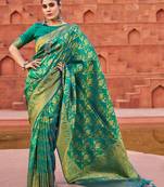 Green Subhi silk Bland Zari weaving Pallu Border saree with Blouse
