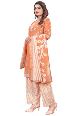 Light Orange Cotton Floral Printed Salwar Suit For Work and Events 5