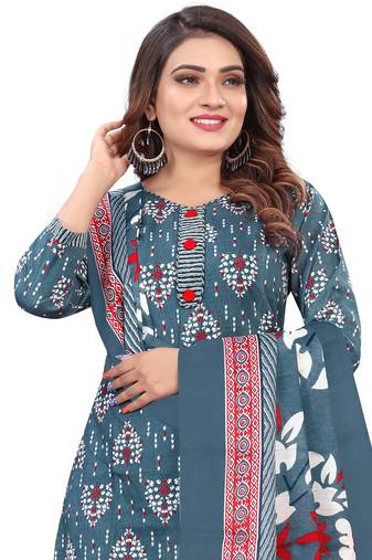 grey & white cotton blend printed ready to wear salwar suit