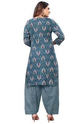 grey & white cotton blend printed ready to wear salwar suit 3